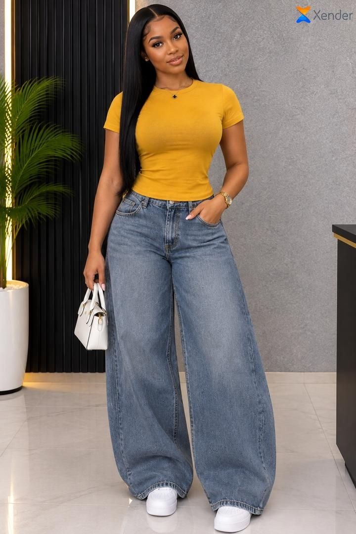 Mustard Tee & Wide Jeans